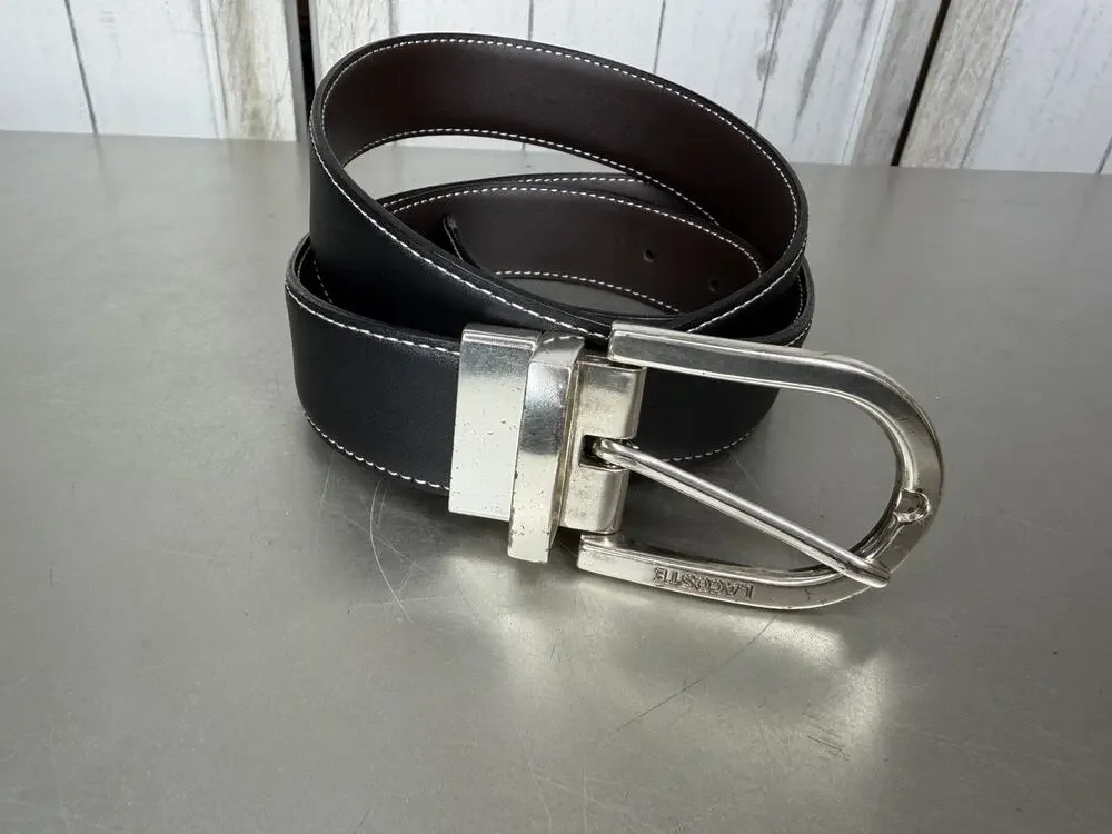 Lacoste Reversible Belt Brown Black Leather Silver Buckle Size 42